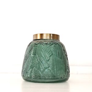Green embossed leaf vase