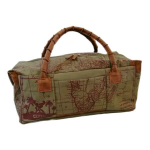 Screen printed weekend bag with african map print - OLIVE