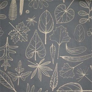 Local leaves screen printed fabric slate - per metre