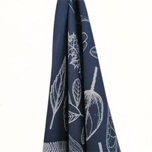 Local leaves screen printed fabric navy - per metre