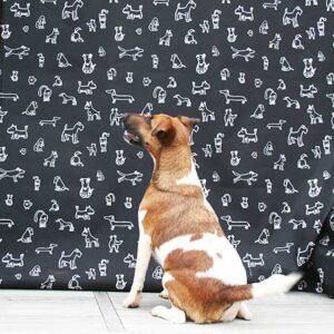 Doodle dogs screen printed fabric - per metre