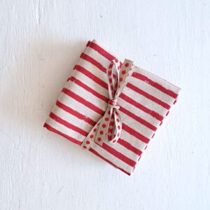 Linen serviettes - natural with red stripes